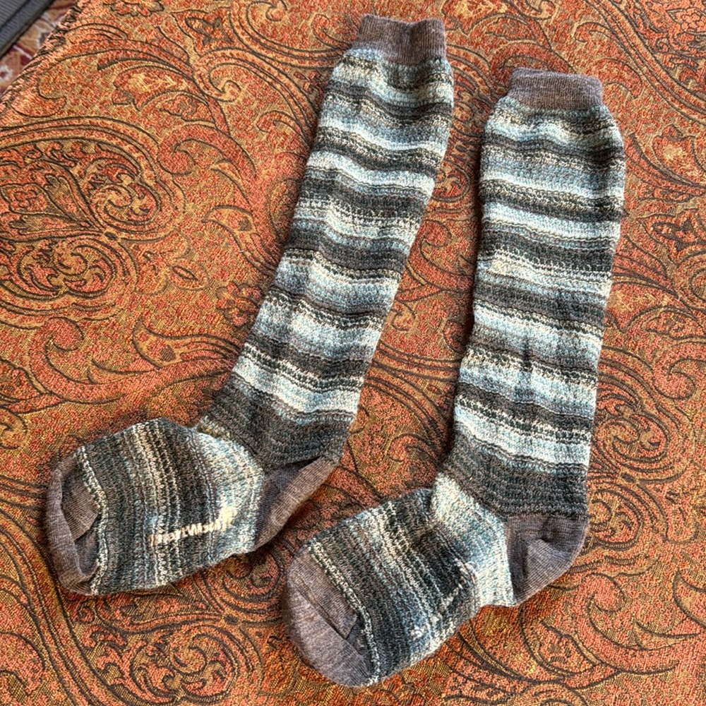Smartwool socks over the calf merino wool gray turquoise blue zero cushion small